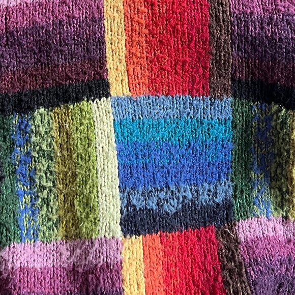 Vintage Rainbow Wool Cotton Cardigan Sweater Oversized Patchwork Eclectic Pride - Picture 7 of 8